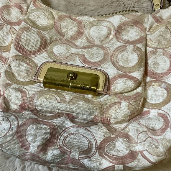 Coach Kristin Op Art Shoulder Bag Pink Cream Sequin Convertible Strap #16791 - Picture 2 of 15